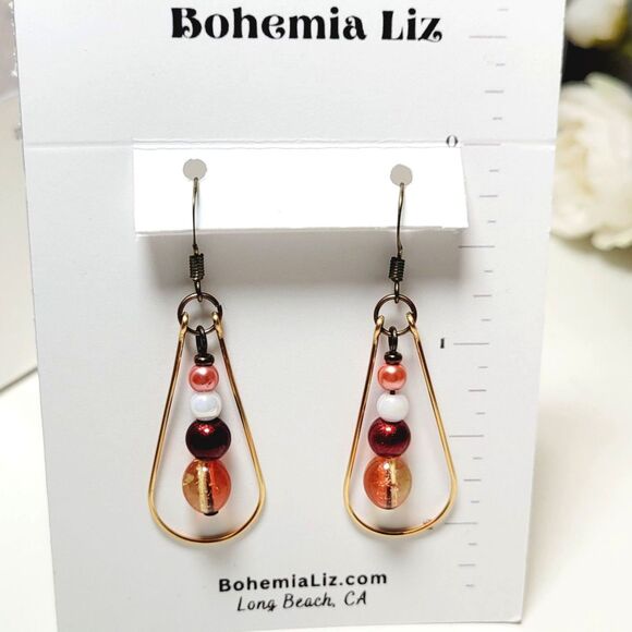 artisan earrings 359#mfs Teardrop earrings Candy Orange Red Brights glass mix of - Picture 2 of 6